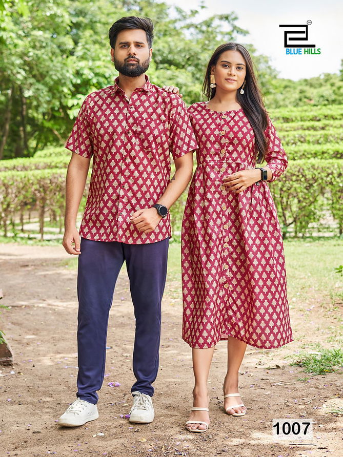 Trendy Couple 2.0 Blue Hills Printed Shirt And Kurti Catalog